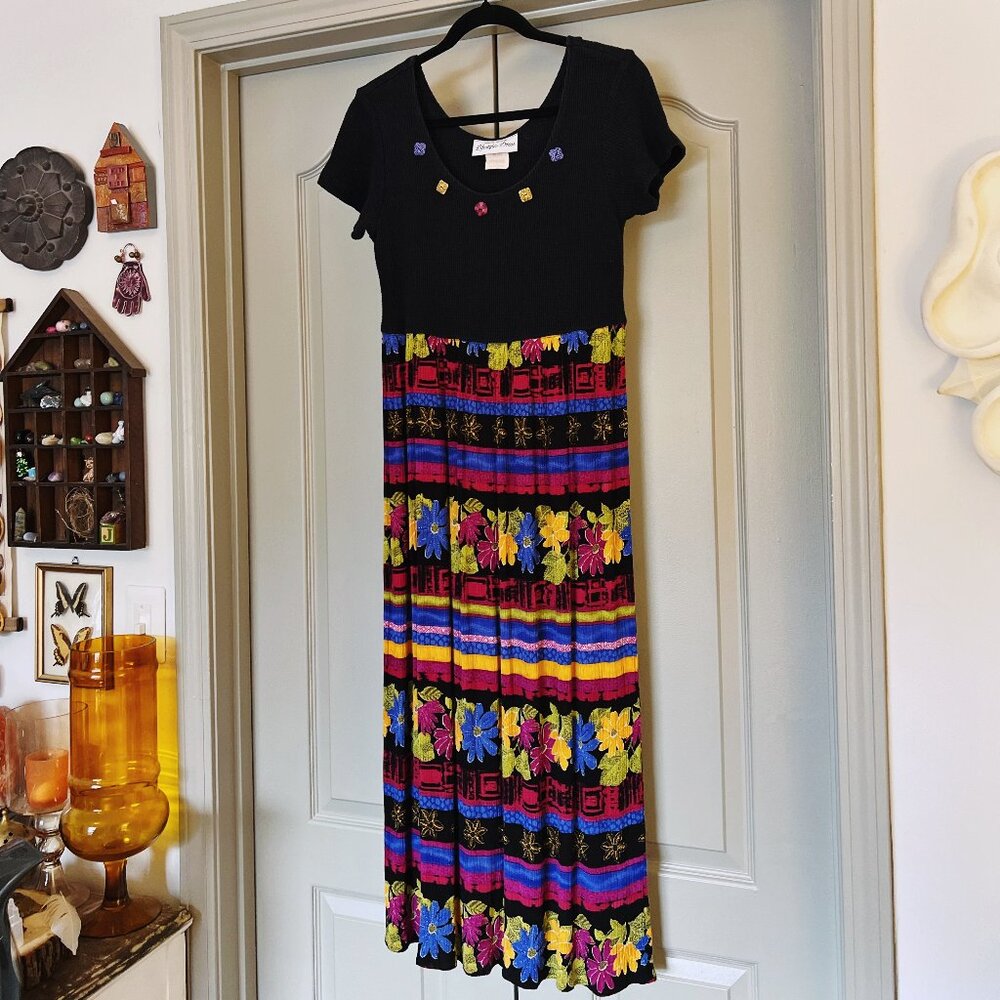 Vintage 90s Novelty Art Teacher Dress Sharon Anthony Colorful Maxi Teachercore